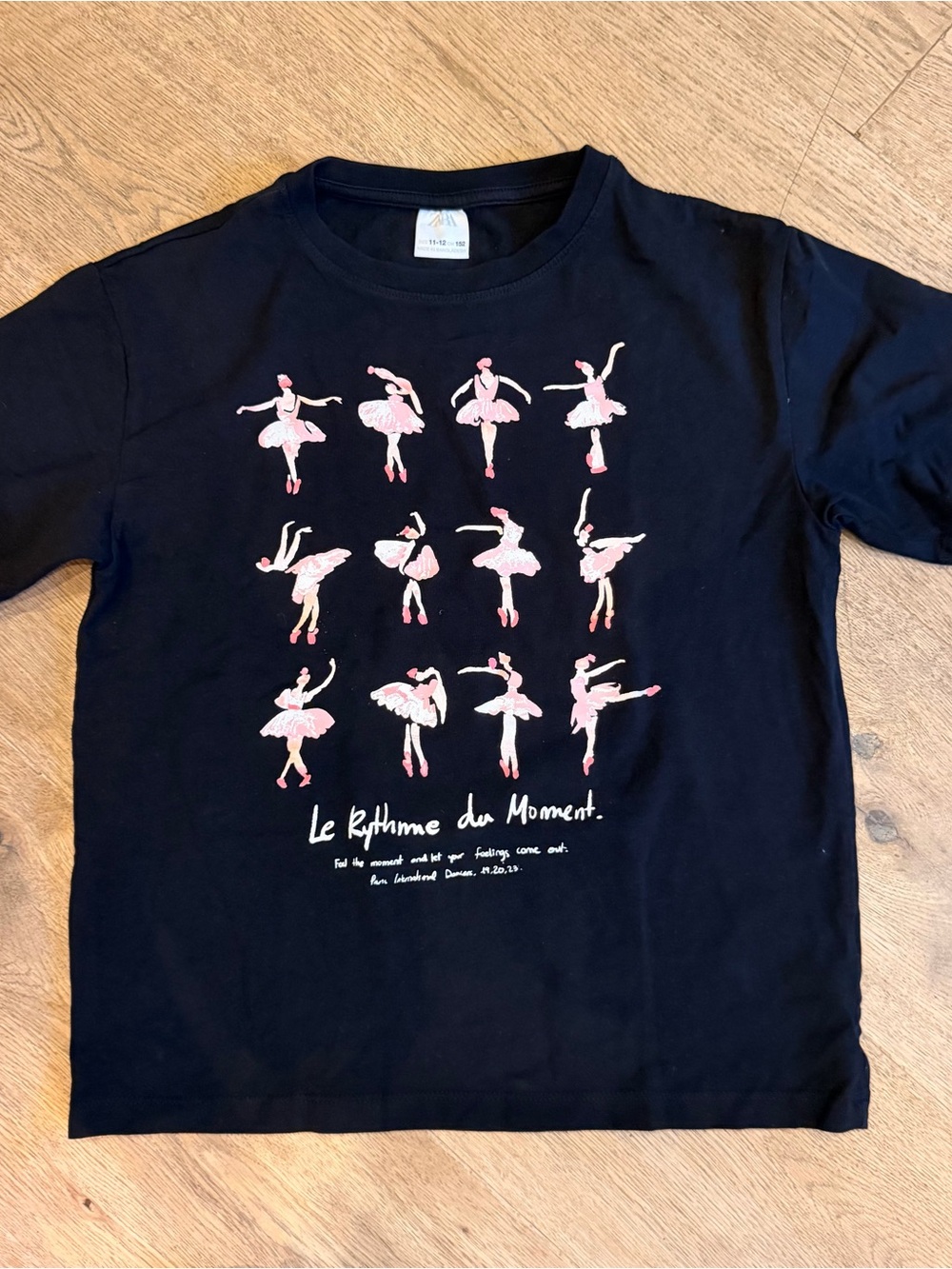 Black girls Short Sleeve Tee with Pink Ballerina Print